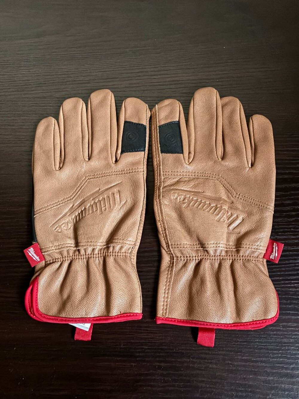 Milwaukee Top Grain Goatskin Leather Work Gloves SmartSwipe Tan Black Size L